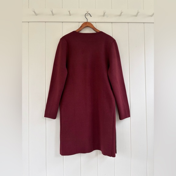 Maroon Burgundy Cardigan Lapel Sweater Long Line Minimal Women Medium M Pockets - Picture 8 of 12